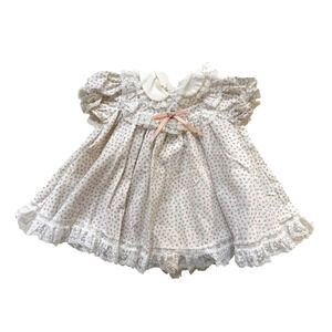 Vintage Nannekins by Nannette Dress Girl 9-12 Mo Lace Trim Bow  Made Philippines